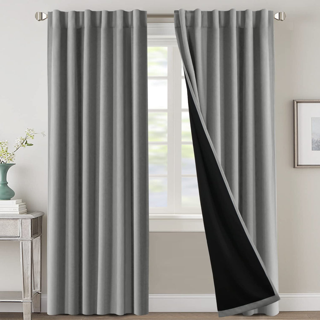 H.VERSAILTEX 100% Blackout Curtains for Bedroom with Black Liner Full Room Darkening Curtains 96 Inches Long Thermal Insulated B