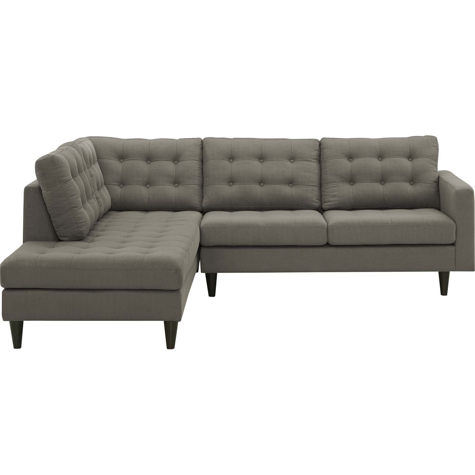 Modway Empress Mid-Century Modern Upholstered Fabric, Left Facing Bumper Sectional, Granite