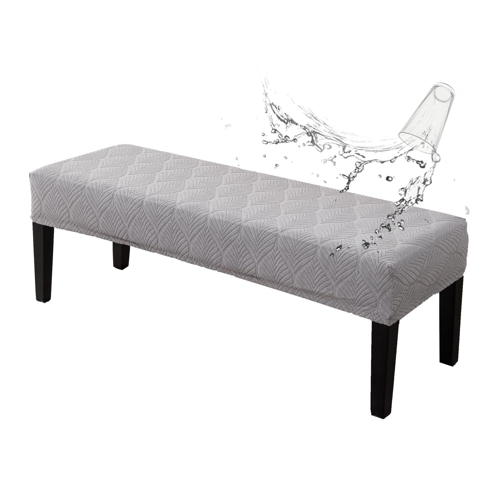 Waterproof Dining Room Bench Covers, Stretch Jacquard Bench Seat Protector Cover, Rectangular Bench Cover For Bedrooms, Living Rooms, Kitchens, Removable, Washable (Light Grey)