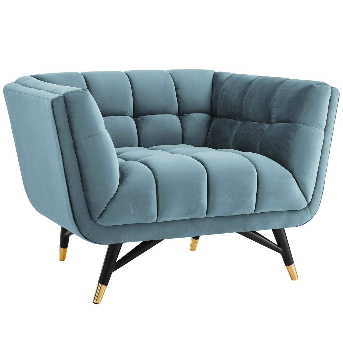 Modway Adept Mid-Century Modern Velvet Upholstered Tufted Accent Arm Lounge Chair In Sea Blue