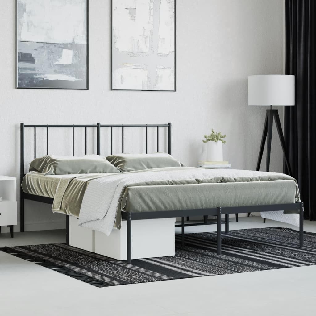 vidaXL Black Metal Double Bed Frame with Headboard - Robust Steel Construction - Supports Mattress Size of 53.9&quot;x74.8&quot; - Offers Extra Under-Bed Storage Space