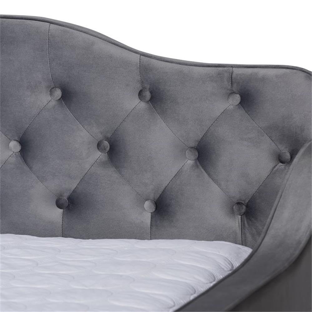 Baxton Studio Freda Gray Velvet Button Tufted Full Size Wood Daybed