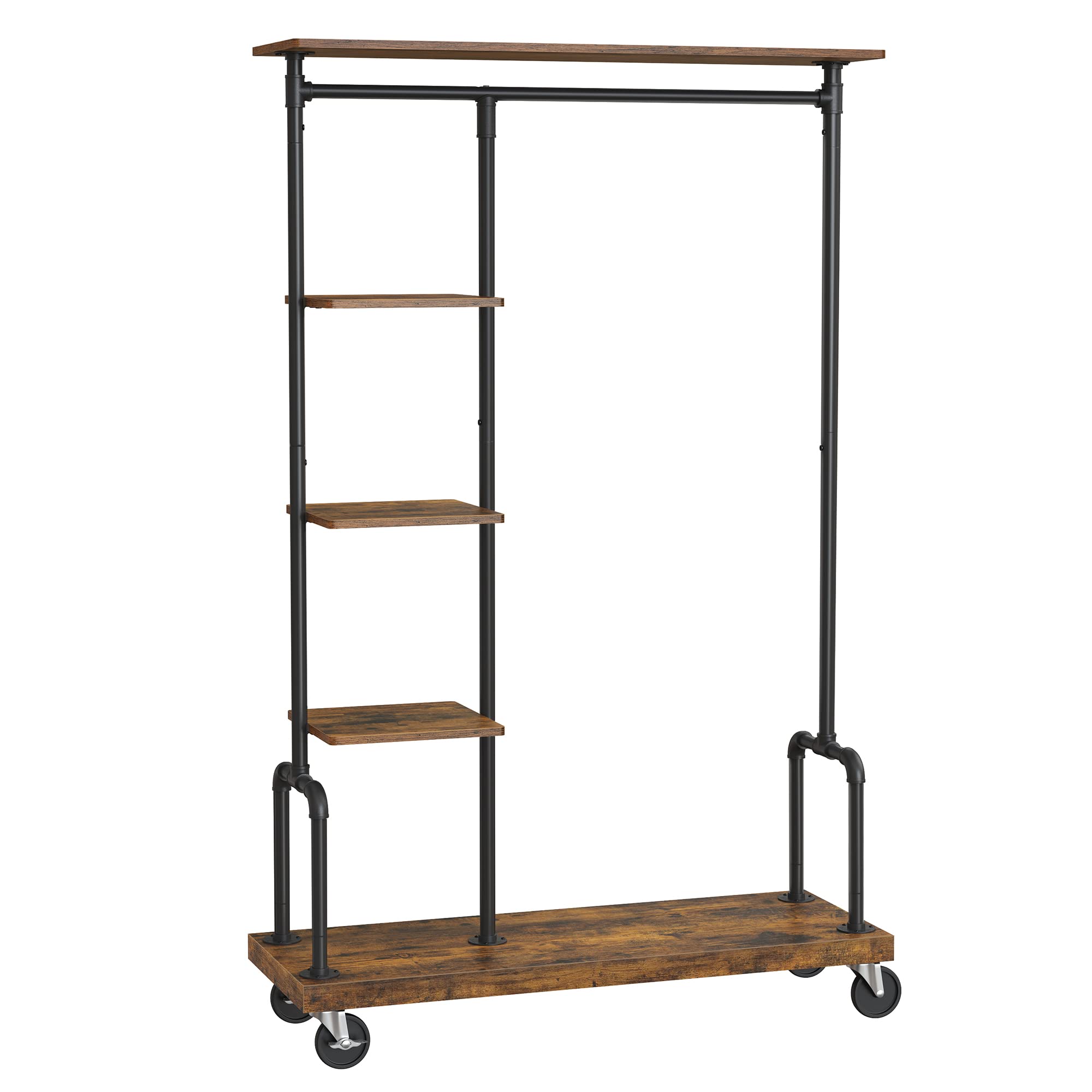 VASAGLE Clothes Rack, Clothing Garment Rack on Wheels, Rolling Clothes Organizer with 5-Tier, Industrial Pipe Style, Rustic Brow
