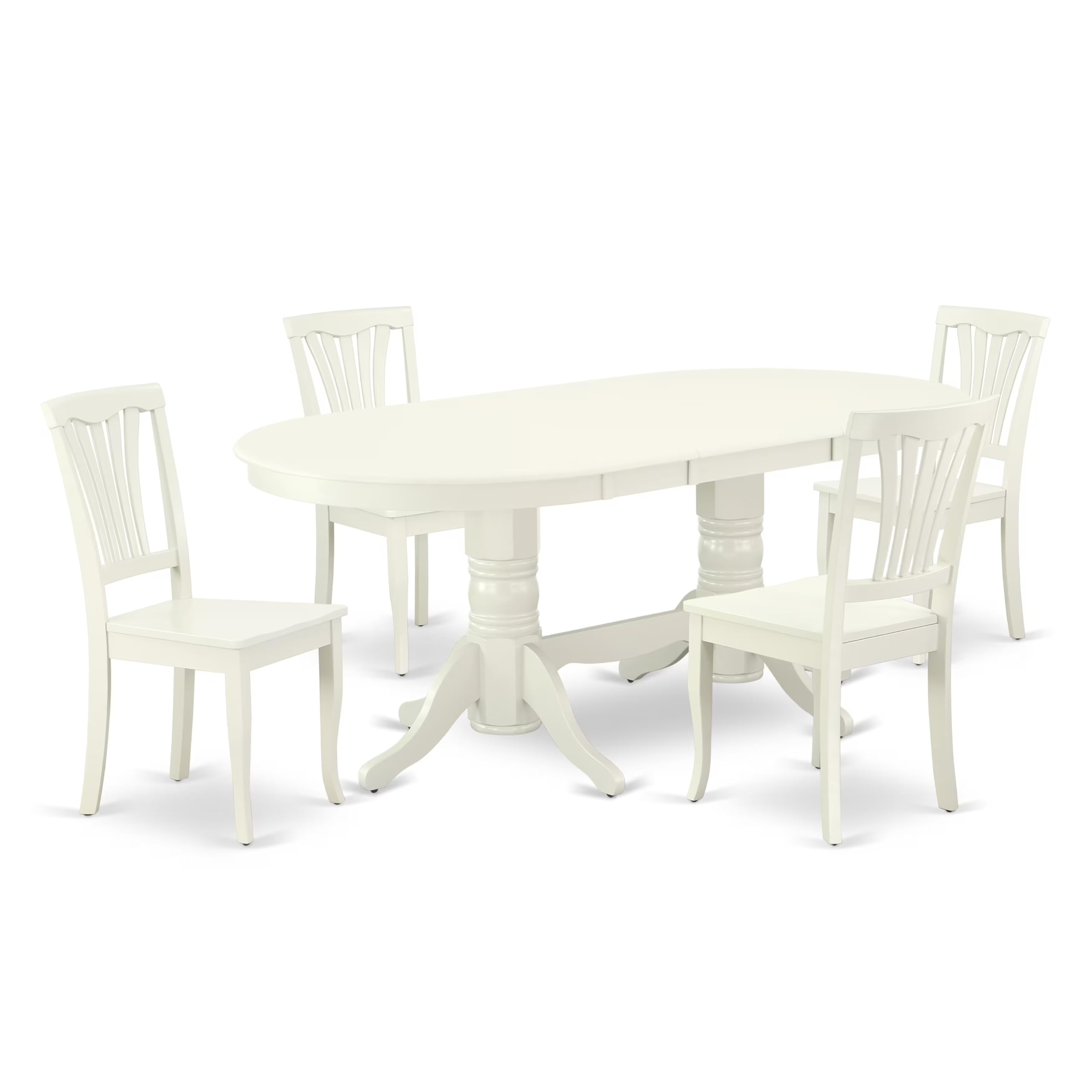 East West Furniture Vaav5-Lwh-W 5 Piece Dinette Set For 4 Includes An Oval Dining Room Table With Butterfly Leaf And 4 Kitchen Dining Chairs, 40X76 Inch, Linen White