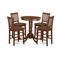 East West Furniture EDVN5-MAH-C 5 Piece Counter Height Dining Table Set Includes a Round Wooden Table with Pedestal and 4 Linen Fabric Upholstered Chairs, 30x30 Inch, Mahogany