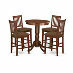 East West Furniture EDVN5-MAH-C 5 Piece Counter Height Dining Table Set Includes a Round Wooden Table with Pedestal and 4 Linen Fabric Upholstered Chairs, 30x30 Inch, Mahogany