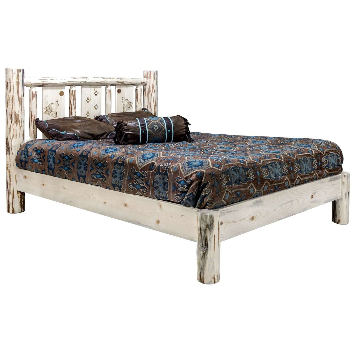 Montana Woodworks Wolf Design Engraved Platform Bed in Natural (Full: 81 in. L x 60 in. W x 47 in. H (199 lbs.))