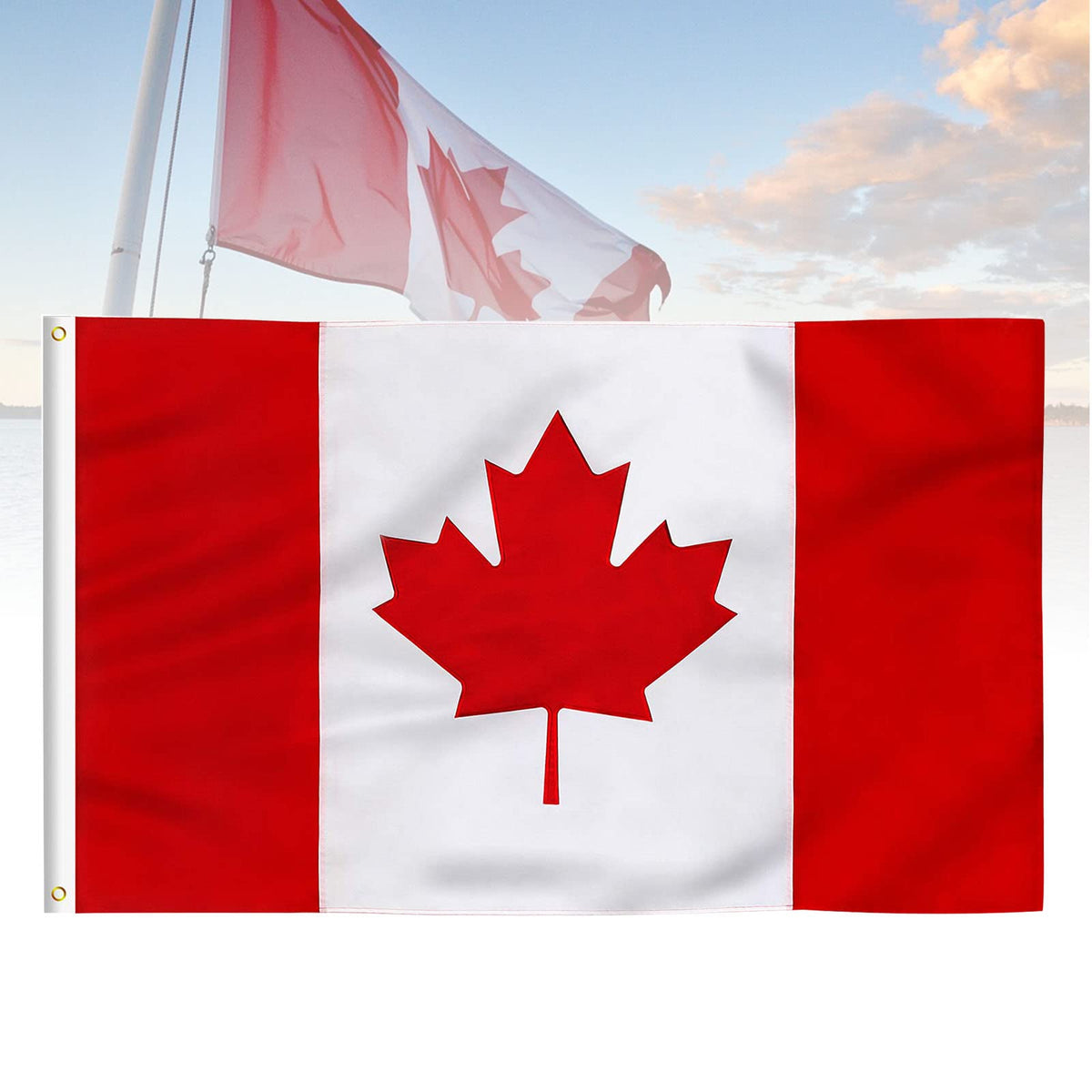 Flagburg Canada Flag 5X8 Ft, Large Canadian Flags Durable Embroidered Maple Leaf With Vivid Color, Triple Stitching, Canvas Head