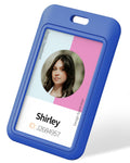 Uniclife 3 Pack Sliding Id Badge Holder Vertical Hard Plastic Case With Clear Window Blue Card Protector Pouch For Office School