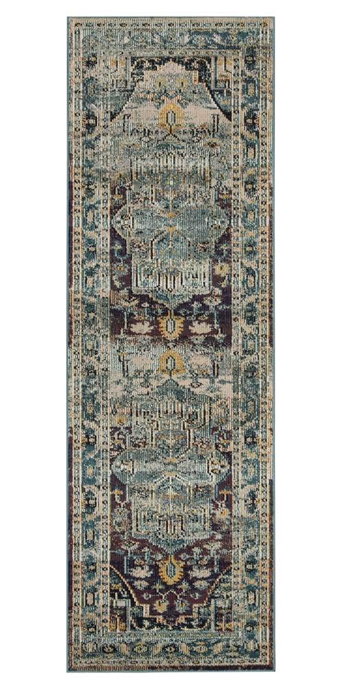 SAFAVIEH Crystal Collection Runner Rug - 22 x 15, Teal & Rose, Medallion Distressed Design, Non-Shedding & Easy Care, Ideal fo