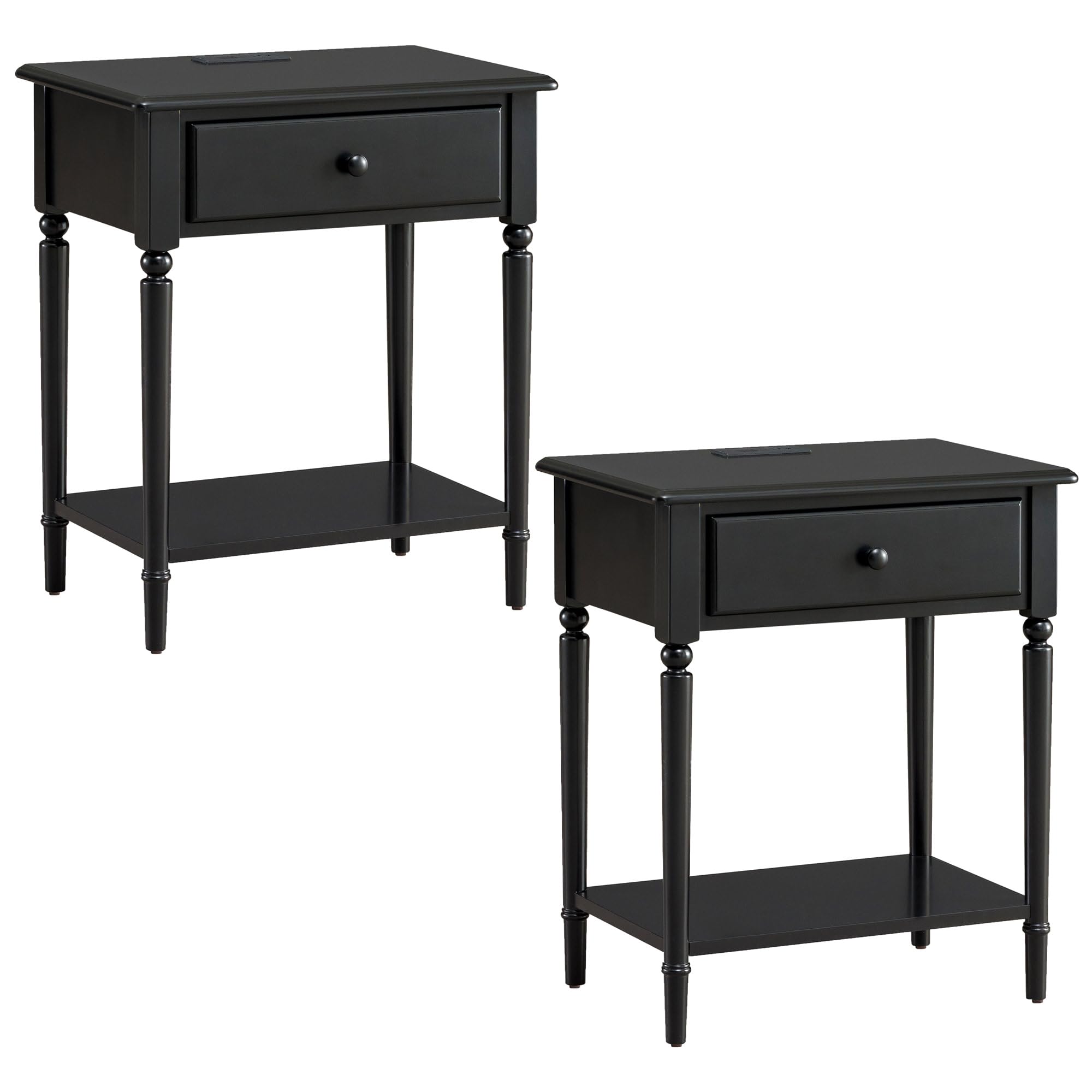 Leick Home 214445 Coastal Nightstand One Drawer Side Table with USB-C Fast Charging Station AC/USB Charger and Shelf, 2-Pack, Sw