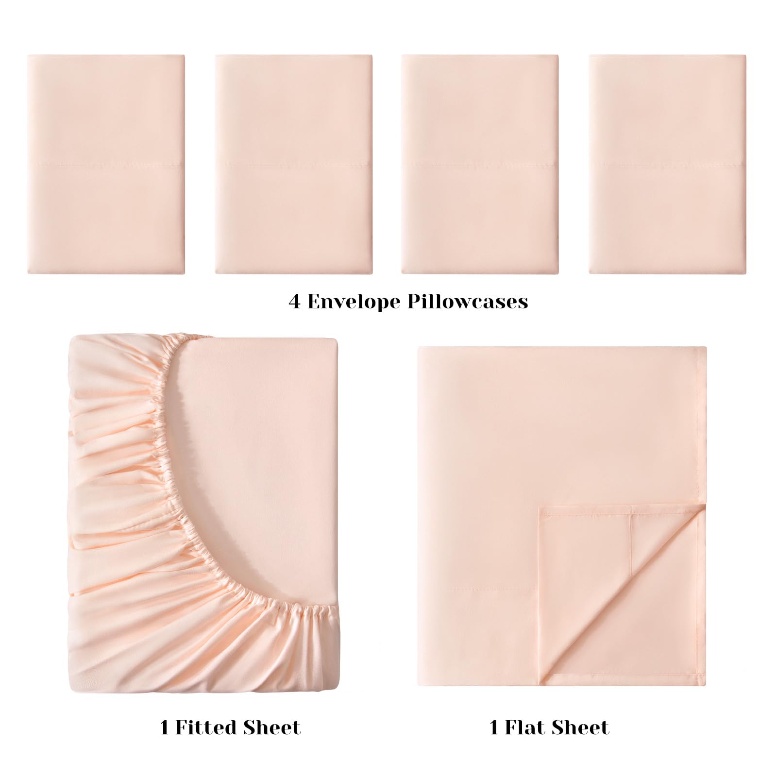 Bysure 6 Pieces Bed Sheets Set(Queen, Peach) - Hotel Luxury Super Soft 1800 Thread Count 100% Microfiber Sheets With Deep Pocket