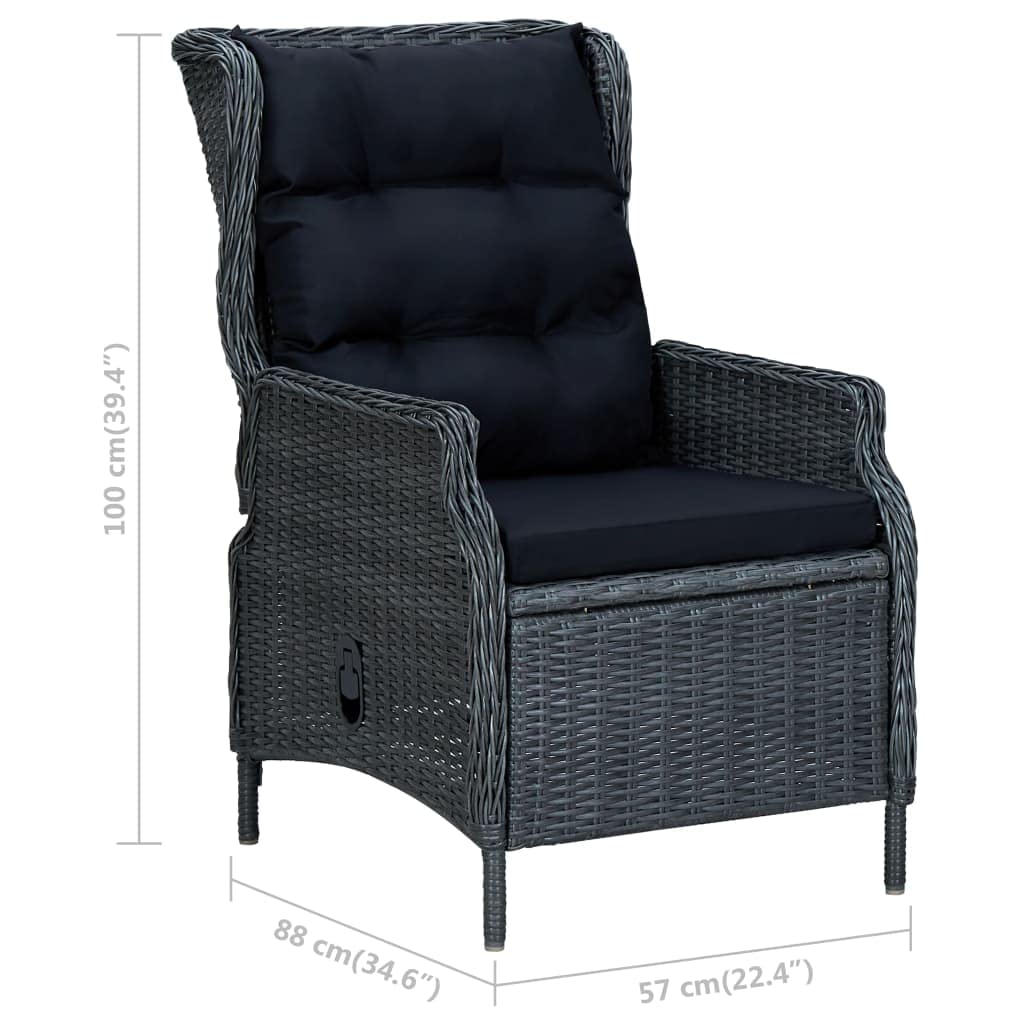 vidaXL Outdoor Recliner Chair, Patio Wicker Reclining Lounge Chair with Cushions, Lounge Chair for Garden, Industrial Style, Poly Rattan Dark Gray