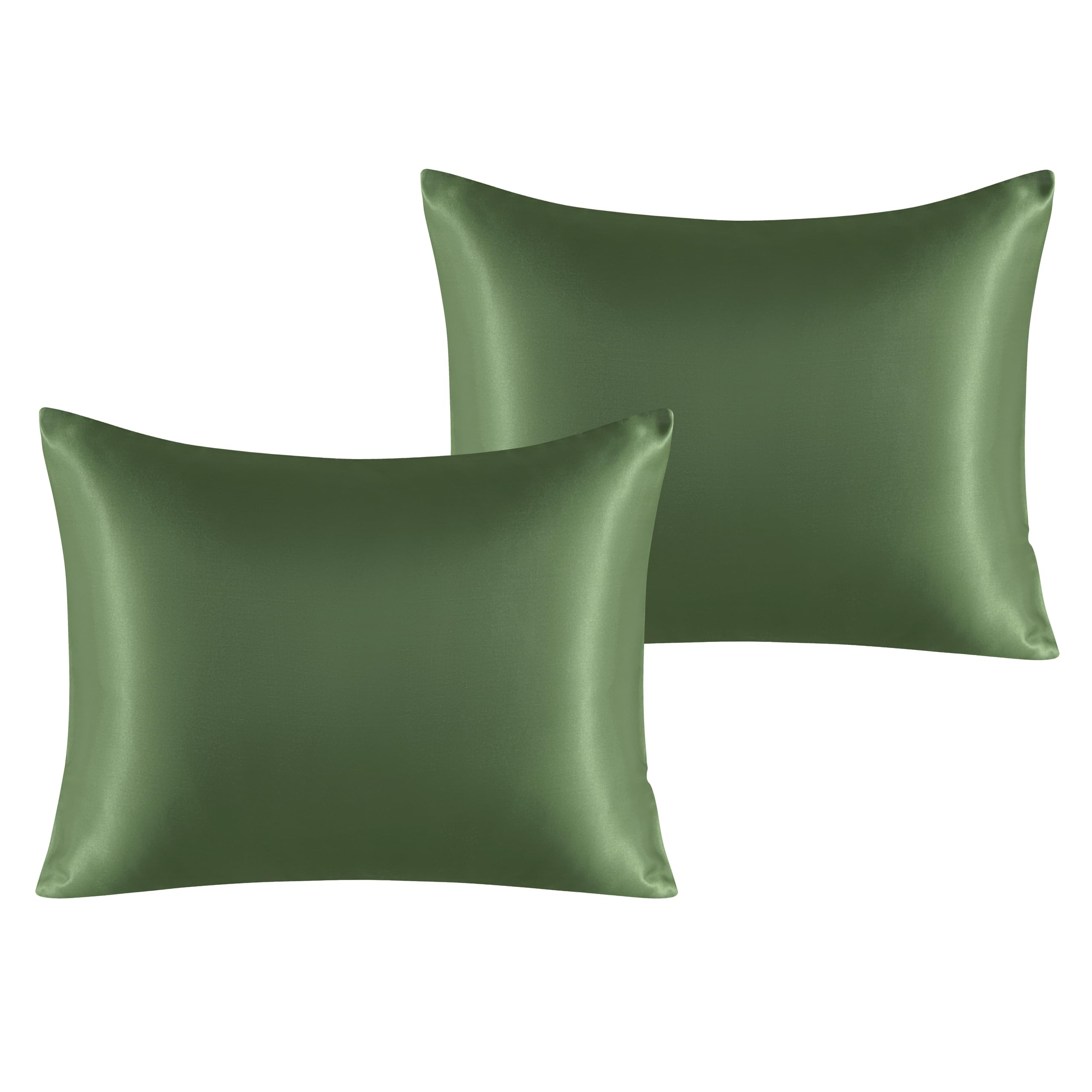 Ntbay 2 Pack Satin Standard Pillowcases For Hair And Skin, Luxurious And Silky Pillow Cases With Envelope Closure, 20X26 Inches, Olive Green