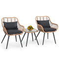 Verano Garden 3 Piece Patio Bistro Set, Outdoor Wicker Conversation Chair Sets Balcony Furniture,Coffee Table With Glass Top, Cu
