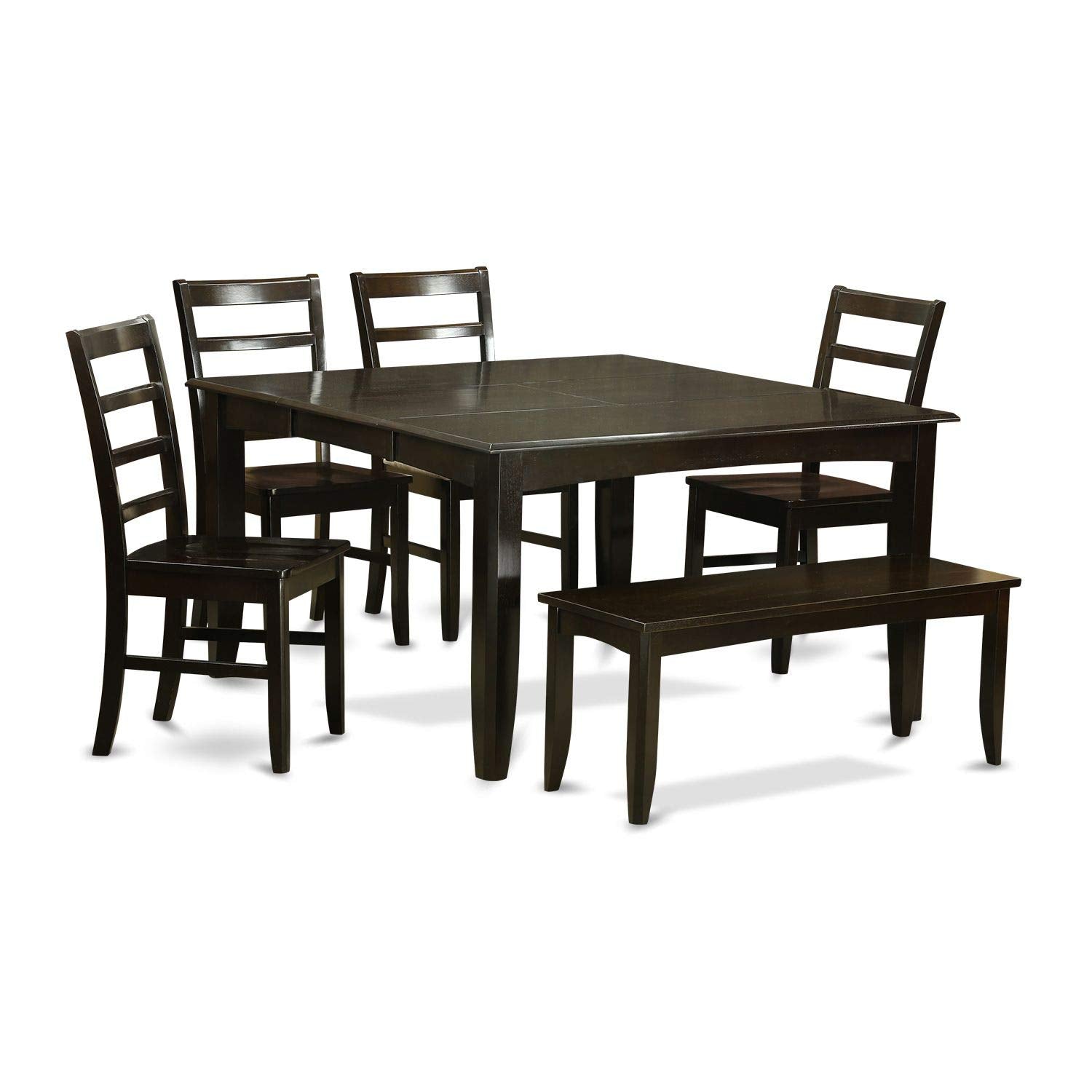 East West Furniture PARF6-CAP-W 6 Piece Room Furniture Set Contains a Square Kitchen Table with Butterfly Leaf and 4 Dining Chairs with a Bench, 54x54 Inch