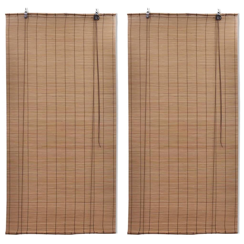 Vidaxl Roller Blind 2 Pcs, Window Shade With Pull Cord, Blackout Blind, Roll Up Blind For Outdoor Office Home Hotel Uv Protection, Bamboo