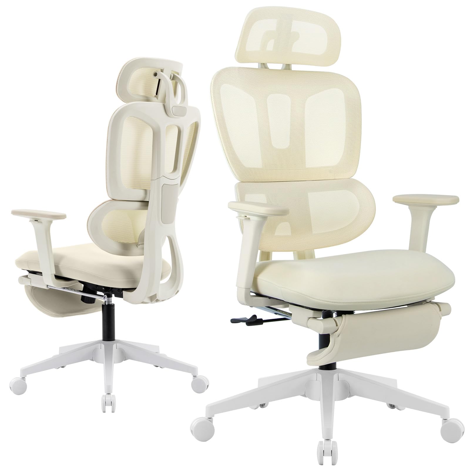 Ergonomic Office Chair With Footrest, High Back Computer Office Chair With Dynamic Lumbar Support, 2D Headrest, 2D Armrest, Spon
