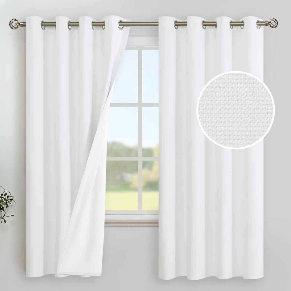 Youngstex White Blackout Curtains 72 Inch Length, Linen Window Drapes Full Room Darkening Grommet Thermal Insulated Panels For B