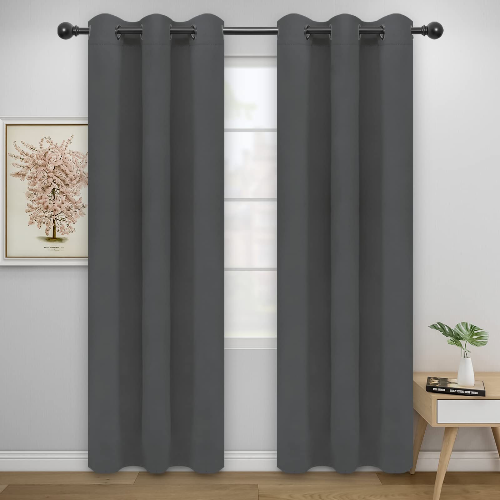 Easy-Going Blackout Curtains For Bedroom, Solid Thermal Insulated Grommet And Noise Reduction Window Drapes, Room Darkening Curtains For Living Room, 2 Panels(46X84 In, Gray)