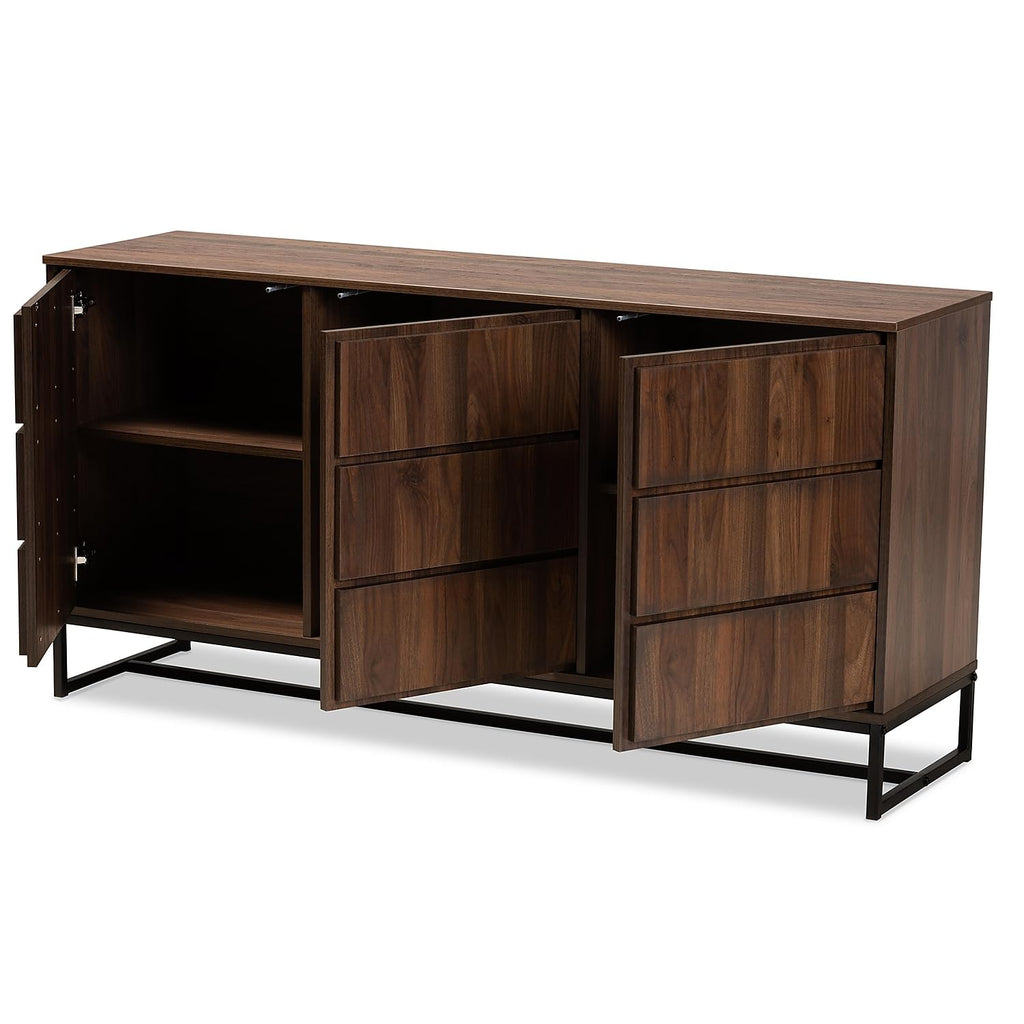 Baxton Studio Neil 59.1-inch W Sideboard Buffet, Walnut Brown and Black (178-11214-HiT)