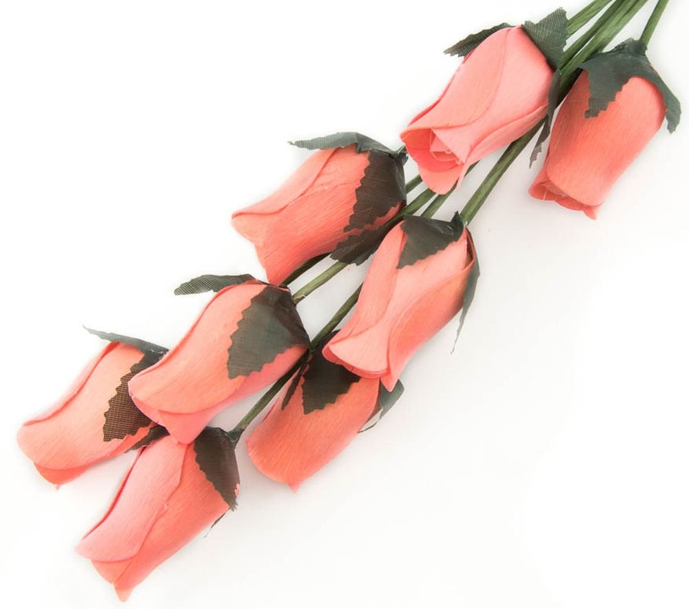 Coral Bunch of 8 Closed Bud Wooden Roses for Crafts Custom Bouquets and Other DIY Projects. Choose Form Over 60 Colors