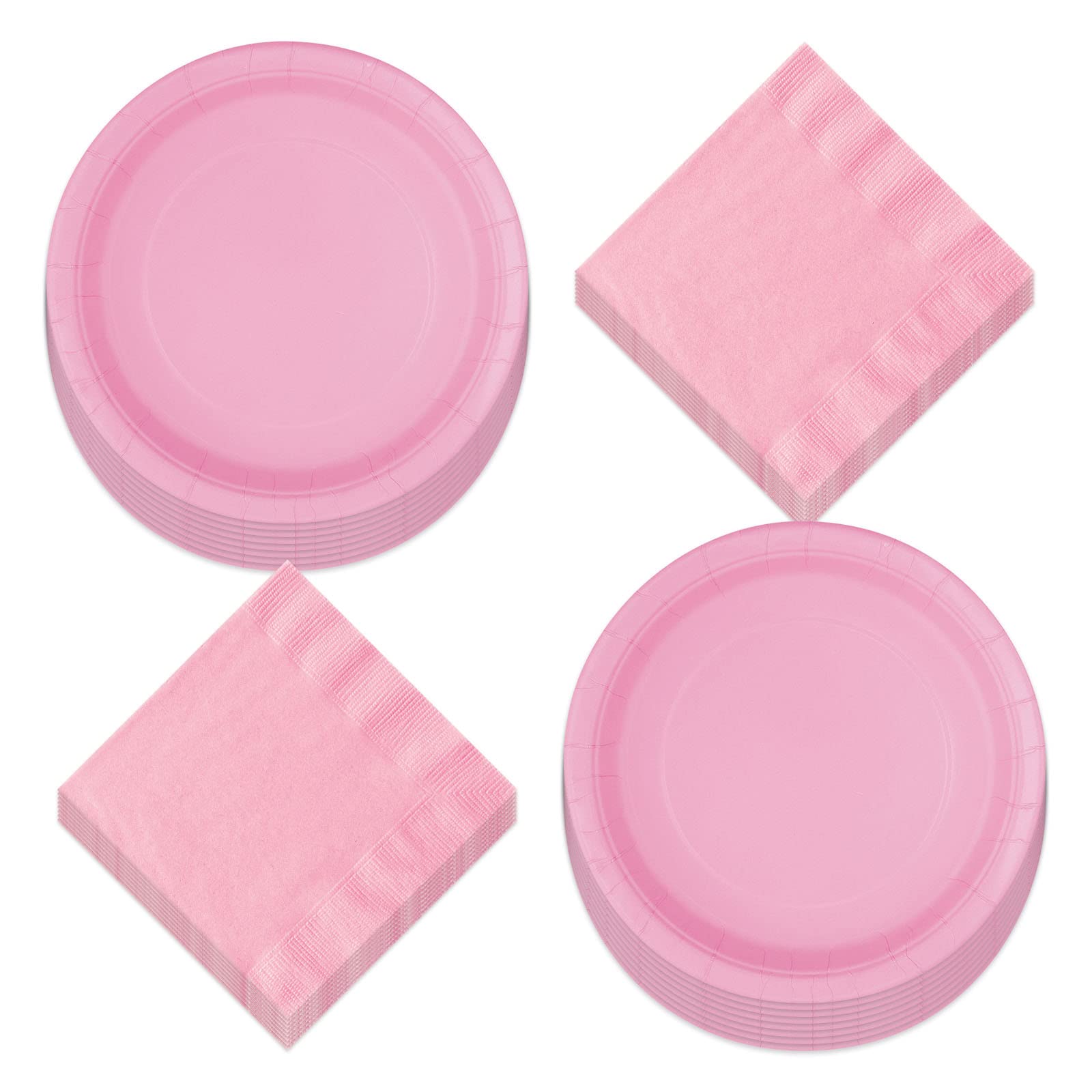 Solid Lovely Pink Paper Dinner Plates and Luncheon Napkins - Pretty Light Pink Party Supplies For Birthdays, Showers, Spring Par