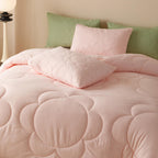 Luxlovery Pink Sunflower Comforter Set Twin Light Pink Floral Quilts Blush Pink Bedding Comforter Set Boho Farmhouse Plain Color