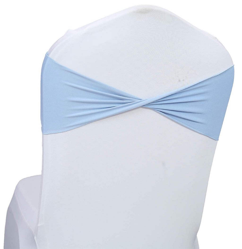 Mds Pack Of 10 Spandex Chair Sashes Bow Sash Elastic Chair Bands Ties Without Buckle For Wedding And Events Decoration Spandex Slider Sashes Bow - Baby Blue