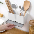 Aromix Enterprise Wall Mounted Utensil Holder, White, Plastic, 3 Compartments, Space Saving, MultiCompartment Organisation