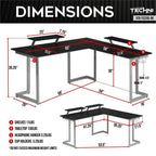 Techni Sport Warrior L-Shaped Gaming Desk With Mdf Panel, Computer Desk With Scratch Rust Resistance Steel Frame, Black