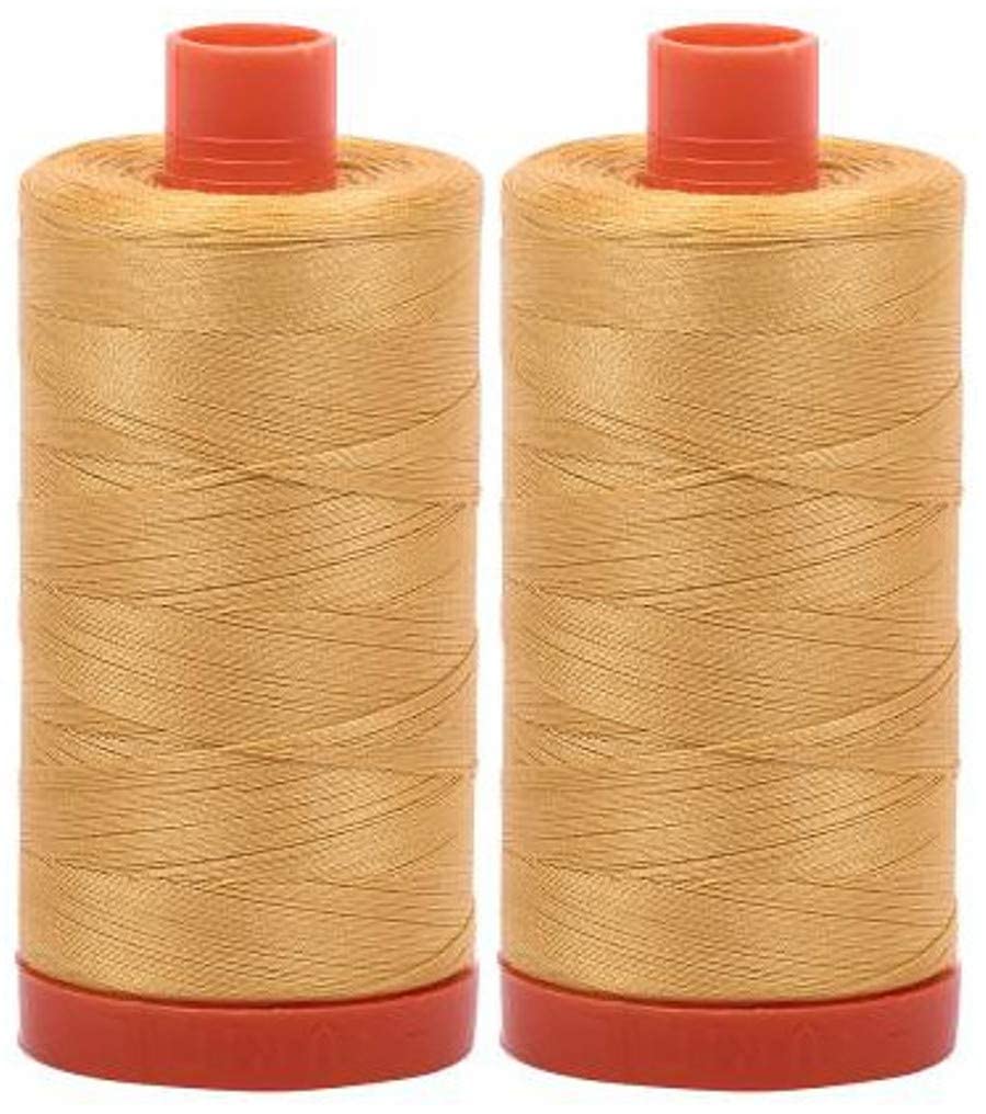 2-Pack - Aurifil 50Wt - Spun Gold (2134) Solid - Mako Cotton Thread - 1422 Yards Each