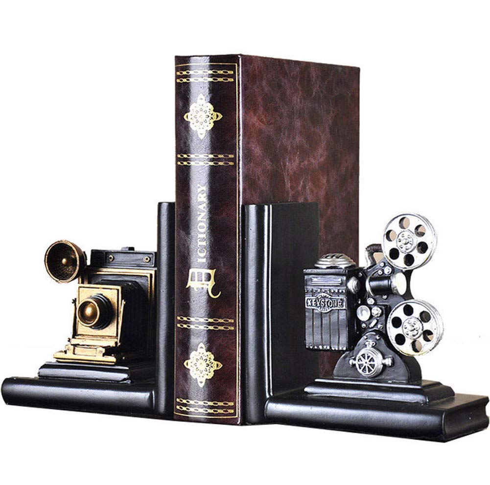 ISOTO Shelf Book Ends Camera Movie Projector Bookends Heavy Vintage Storage Hipster Office Study CDs DVDs Travel Exploration Gif