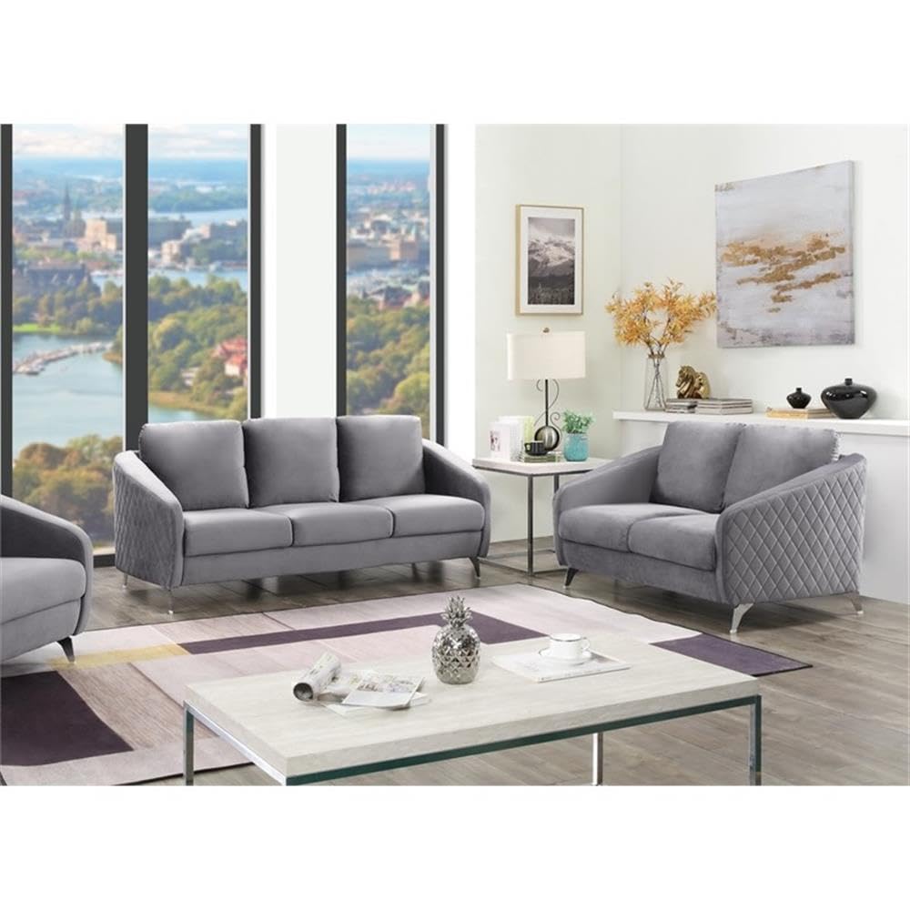Lilola Home Sofia Gray Velvet Fabric Sofa Loveseat Living Room Set