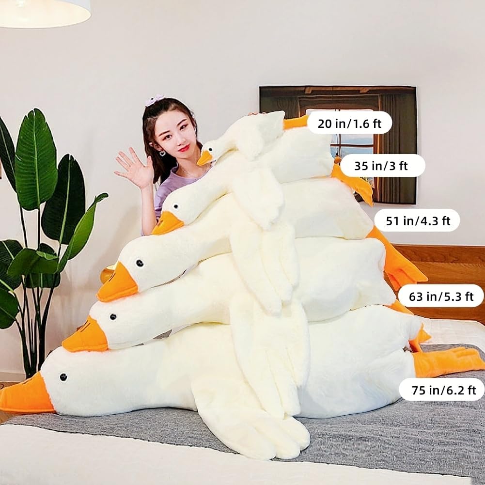 Bxebui Giant White Goose Plush-75 Inch, Very Huge Body Fat Goose Stuffed Animal, 6 Foot Duck Plush Toys Hugging Pillow Gifts For