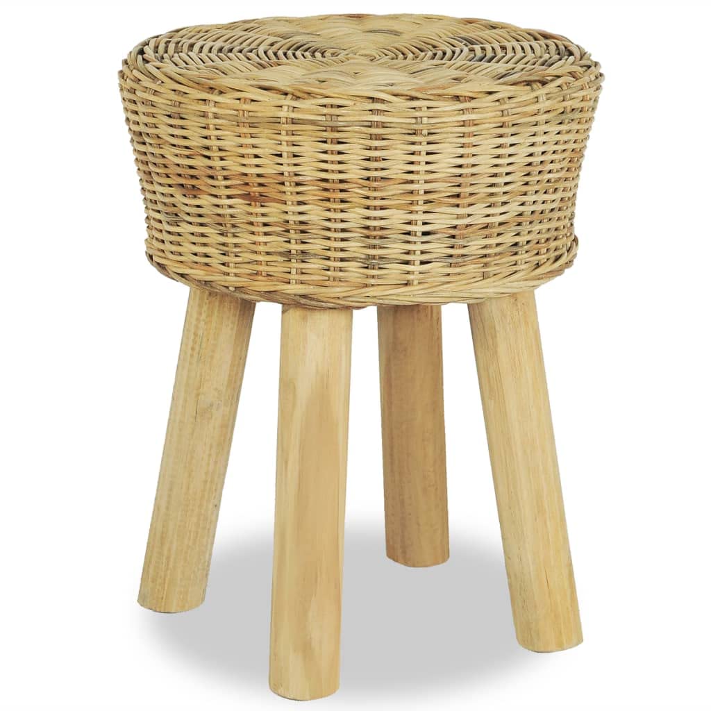 vidaXL Bar Stool with Natural Rattan Seat - Rustic Charm, Solid Teak Legs, Easily Assemble, Sturdy and Durable - Ideal for Homes, Offices, Cafes