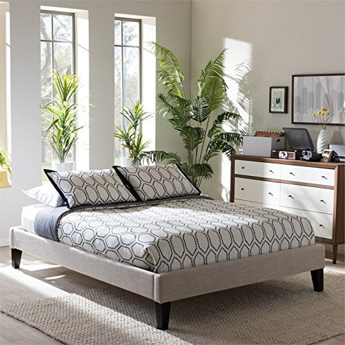 Baxton Studio Lancashire Modern and Contemporary Upholstered Bed Frame with Tapered Legs Beige/Full
