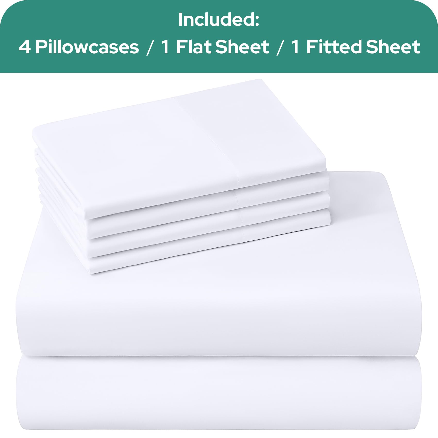 Homeideas King Size Bed Sheets - 6 Piece Set (White) - Extra Soft Brushed Microfiber 1800 Bedding Sheets, Deep Pocket, Wrinkle & Fade Free