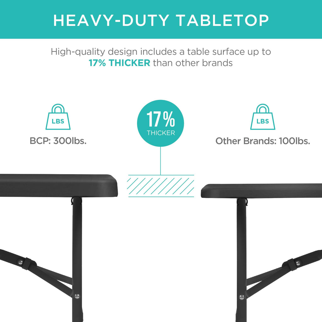 Best Choice Products 6Ft Plastic Folding Table, Indoor Outdoor Heavy Duty Portable W/Handle, Lock For Picnic, Party, Camping - Black