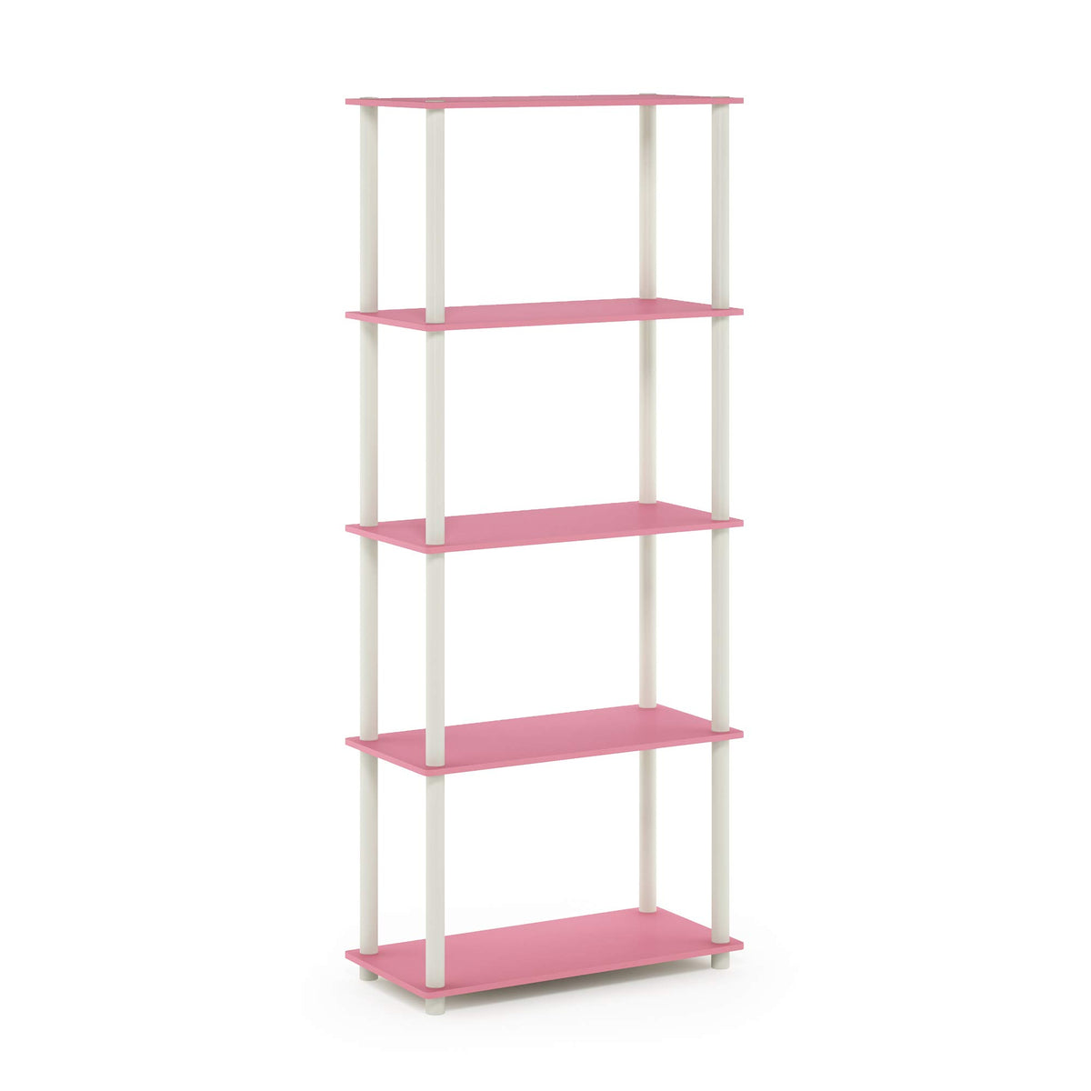 Furinno Turn-N-Tube Multipurpose Shelf / Display Rack / Storage Shelf / Bookshelf, 5-Tier Round Tube, Pink/White