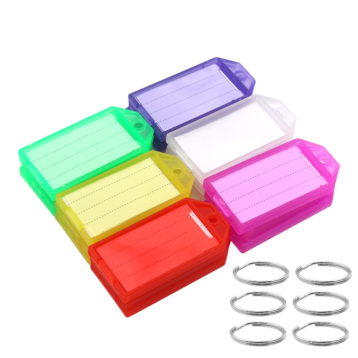 Coideal Tough Plastic Key Tags, 30 Pcs Colored Identifier Id Keychain Tag With Strong Split Ring And Flap Label Window For Lugga