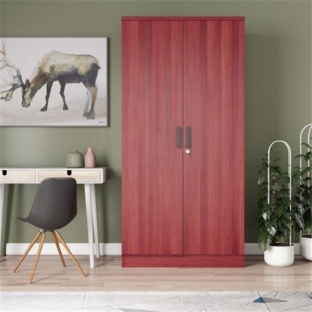 Better Home Products Harmony Wood Two Door Armoire Wardrobe Cabinet in Mahogany
