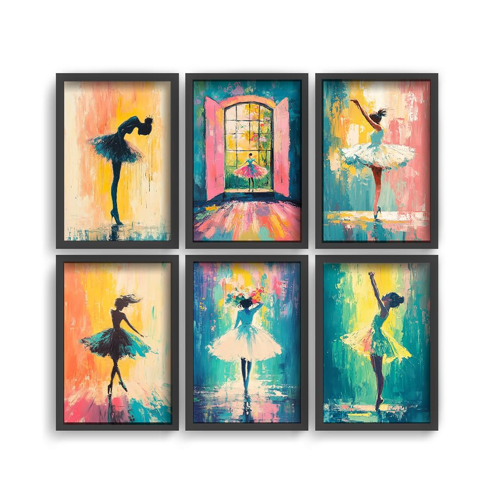 Paper Pajama Company Ballet Grace Wall Art Framed Set of 6 Dancing Girl Painting Pastel Ballet Pose Decor 30 x 26 Inch by Nav Ni