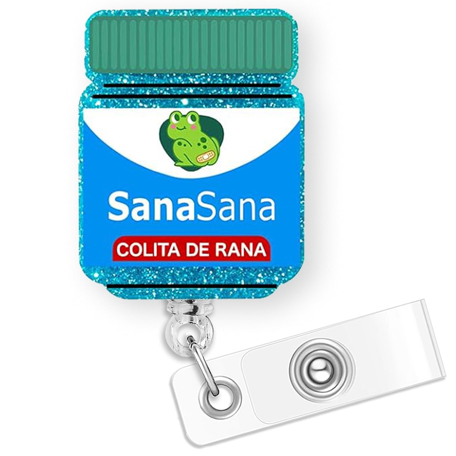 Sana Sana Colita De Rana Nurse Badge Holder Retractable | Funny Glitter Sana Sana Badge Reel With Alligator Clip & 24    Durable