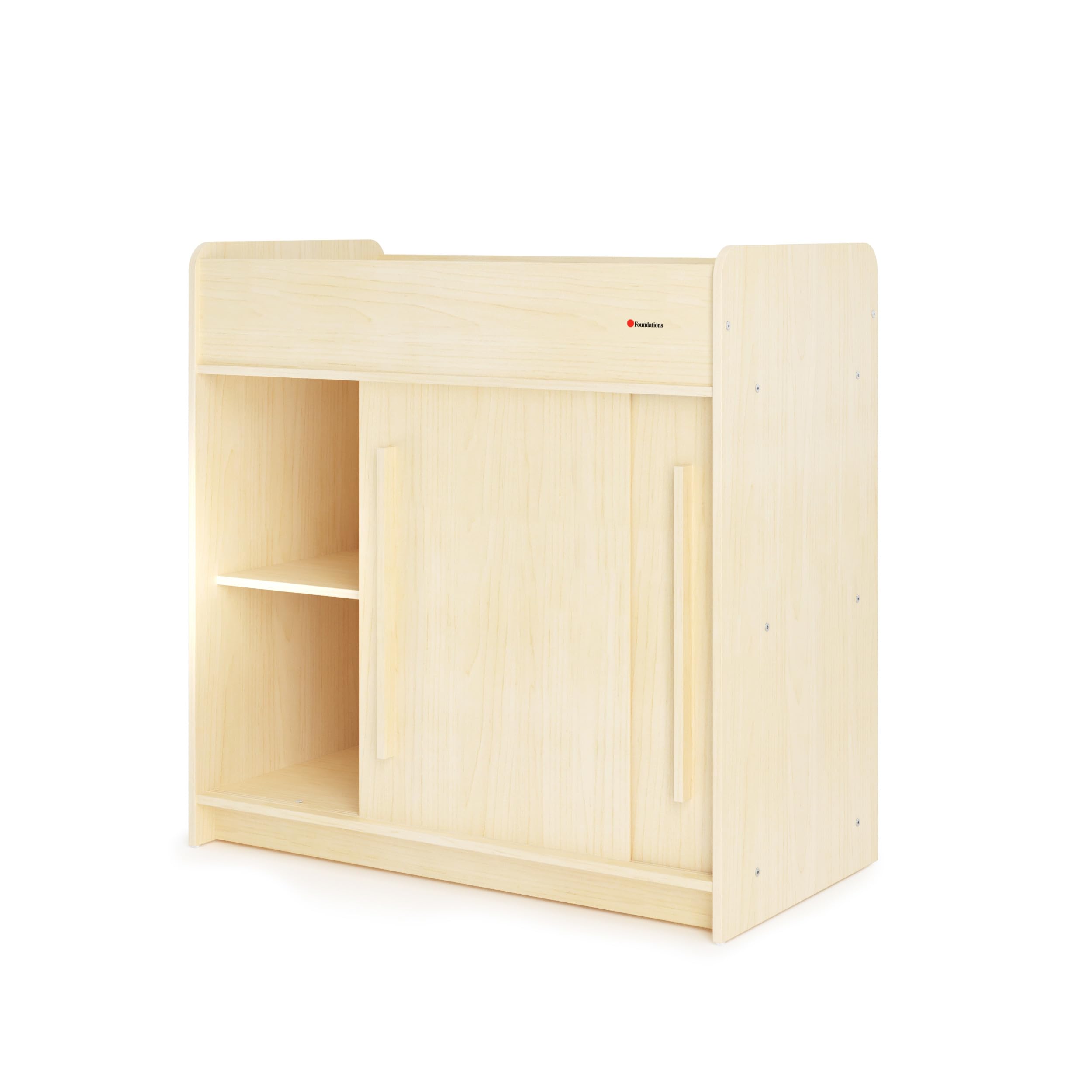 Foundations SafeGlide Daycare Changing Table, Durable Wood Construction, Built-in Shelving for Ample Storage, Gliding Doors, Adj