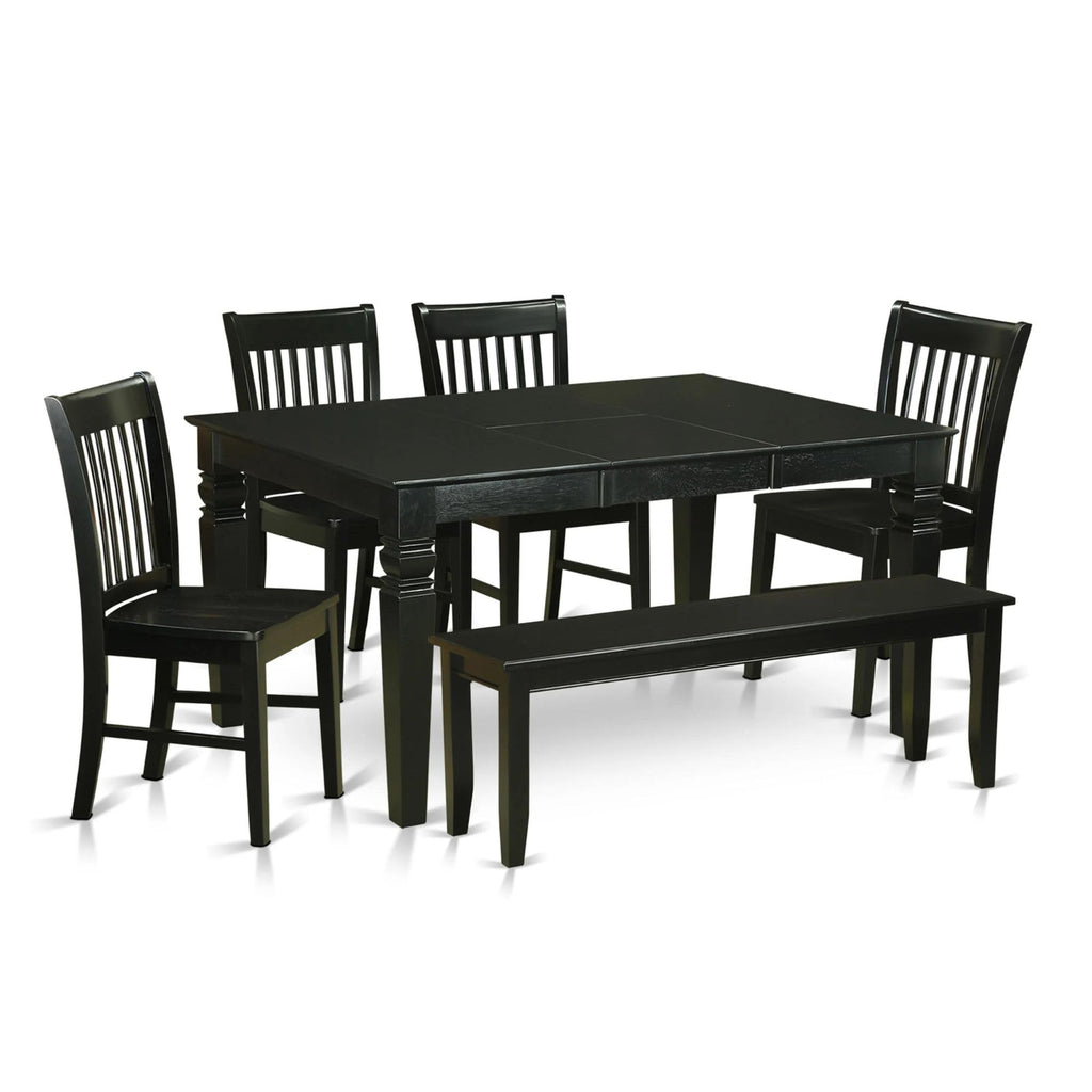 East West Furniture WENO6D-BLK-W 6 Piece Kitchen Set Contains a Rectangle Room Table with Butterfly Leaf and 4 Dining Chairs with a Bench, 42x60 Inch