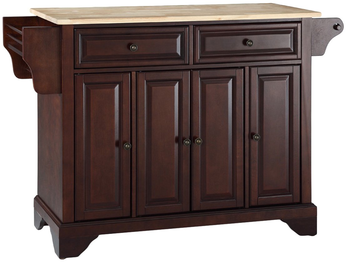 Crosley Furniture Lafayette Wood Top Rolling Kitchen Island Storage Cart, Microwave Stand, Spice Rack, Mahogany