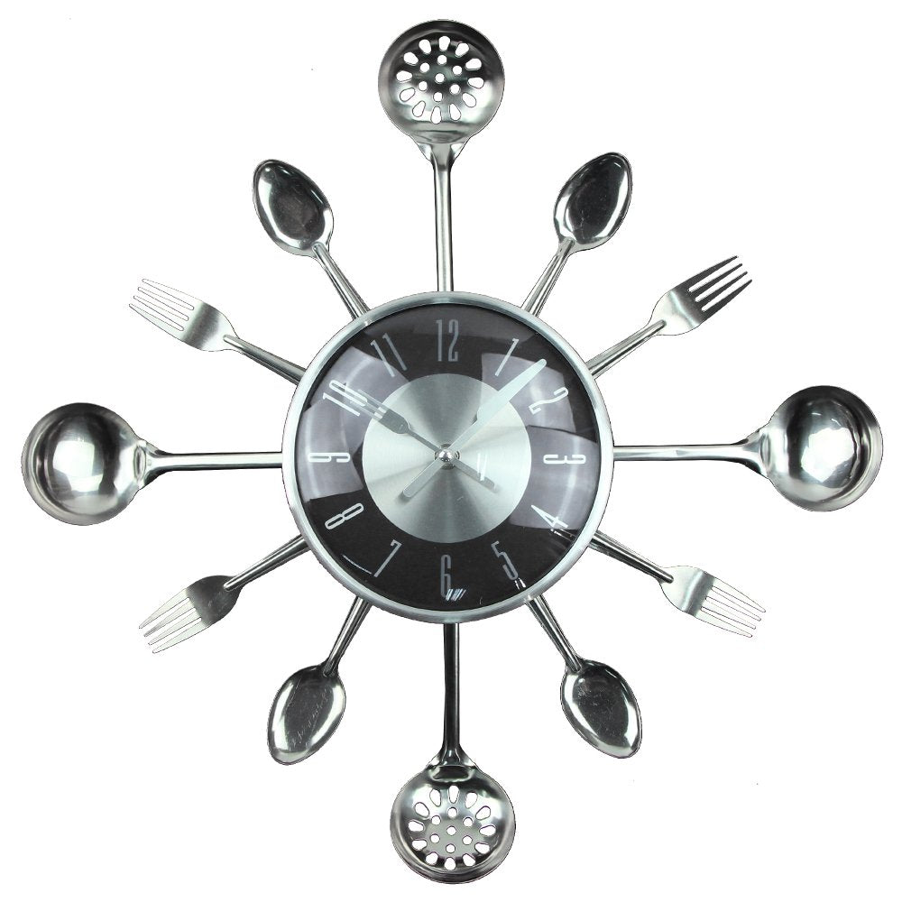 Timelike Wall Clock, 18 Metal Kitchen Cutlery Utensil Spoon Fork Wall Clock Creative Modern Home Decor Antique Style Wall Watch 