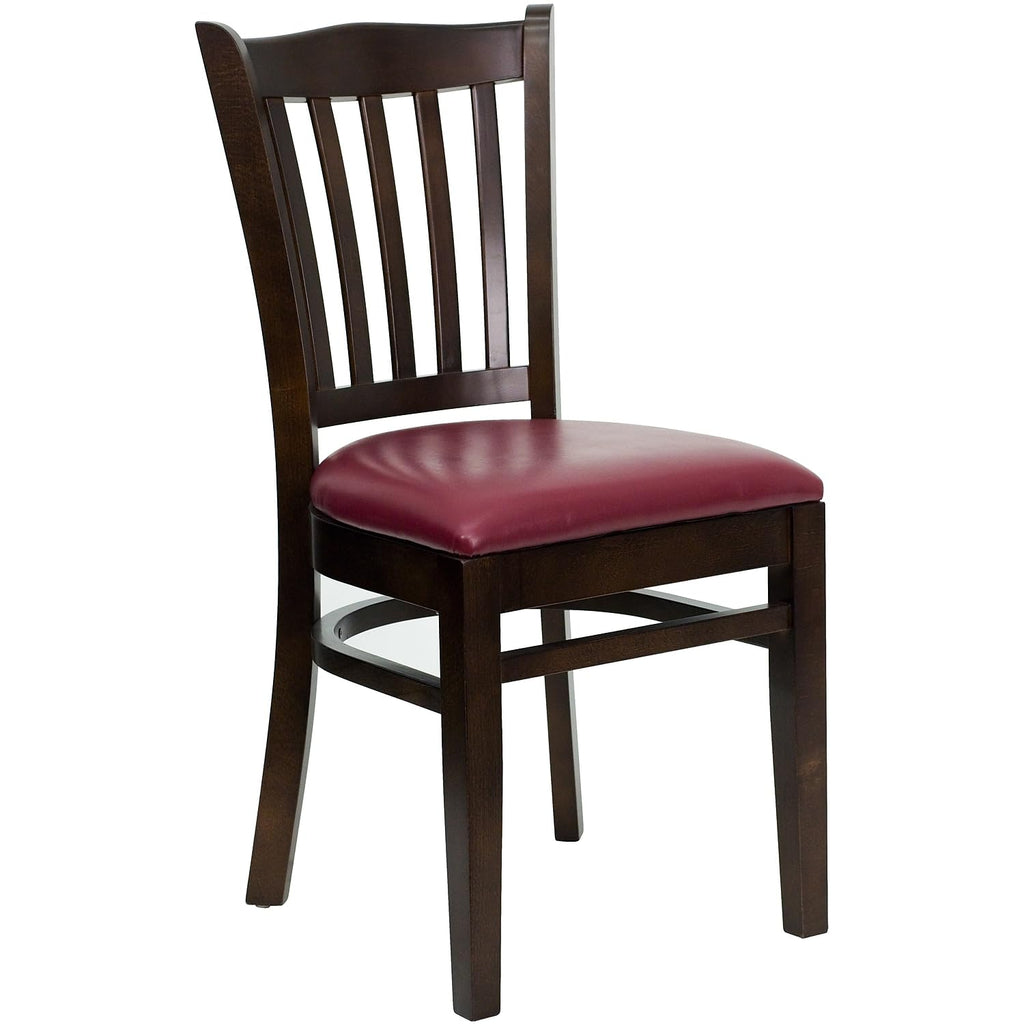 Flash Furniture HERCULES Series Vertical Slat Back Walnut Wood Restaurant Chair - Burgundy Vinyl Seat
