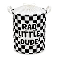 Qskjre Boy Nursery Checkered Laundry Basket, Rad Little Dude Cool Dude Boys Black and White Checkered Laundry Hamper Waterproof 